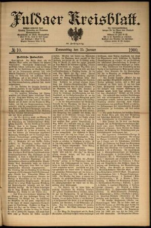 Erste Ausgabe vom Donnerstag, den 25. Januar 1900.