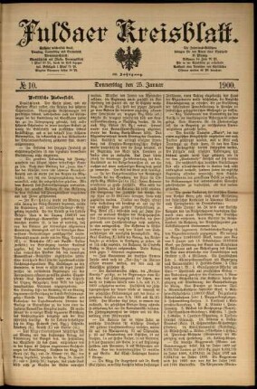 Erste Ausgabe vom Donnerstag, den 25. Januar 1900.