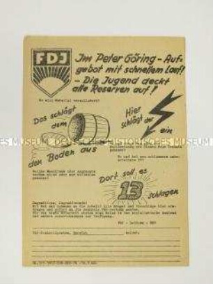 Hektografiertes Propagandaflugblatt aus dem Eisenhüttenkombinat Ost mit einem Aufruf der FDJ