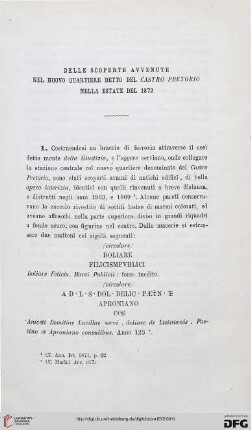 1: Delle scoperte avvenute nel nuovo quartiere detto del Castro Pretorio nella estate del 1872