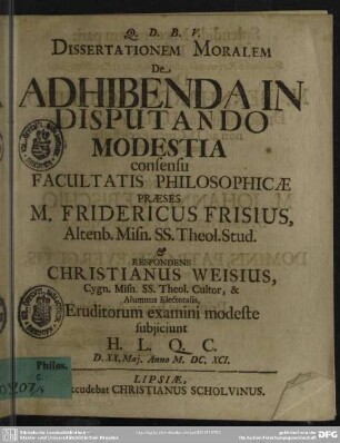 De adhibenda in disputando modestia