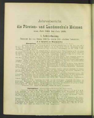 Jahresbericht über die Fürsten- und Landesschule Meissen vom Juli 1894 bis Juni 1895