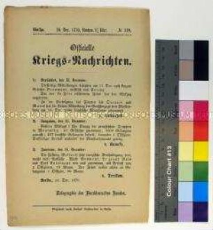 Kriegsdepesche des Norddeutschen Bundes über die Kriegsereignisse vom 11.-15.12.1870 in Beaumont, Montmédy und Belfort