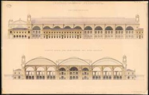 Hauptbahnhof, Frankfurt/Main Empfangsgebäude: Seitenfassade, Schnitt durch Kopfperron 1:200