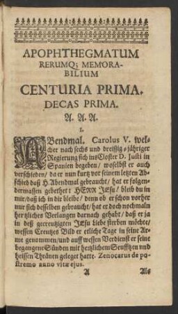 Centuria Prima.