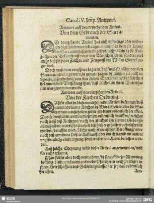 Antwort auff den dreyzehenden Articul. Von dem Gebrauch der Sacramenten