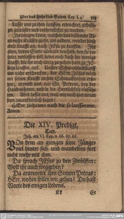 Die XIV. Predigt, Text. Joh. am VI. Cap. v. 66. 67. 68