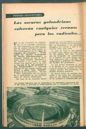 Las oscuras golondrinas volverán cualquier verano: pero los radicales ... : Vispera eleccionaria