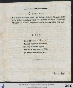 Hymnus auf die Ankunft Seiner königlichen Hoheit des Erzherzog Karls.