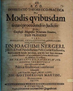 Diss. ... de modis quibusdam secure procedendi in iudiciis