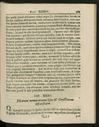 Cap. XXXV. Idearum memoratarum Usus & Consictarum discursitatio.