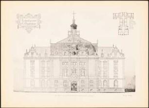 Gymnasium: Grundriss, Ansicht (aus: Drucke von Seminararbeiten der Königlich Technischen Hochschule Berlin, Bd. I)