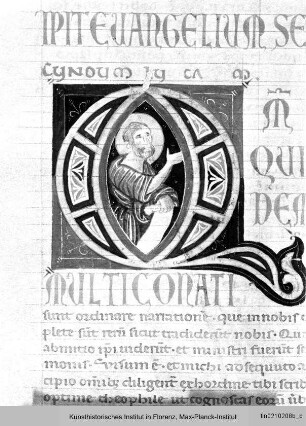Bibel : Historisierte Initiale Q: Matthäus