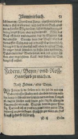 Federn/ Beyn/ unnd Roßhaarfarb zumachen.