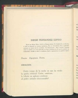 Diego Fernández Espiro : Poesía: Espejismo; Patria.