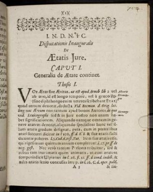 Caput I. Generalia de Ætate continet.