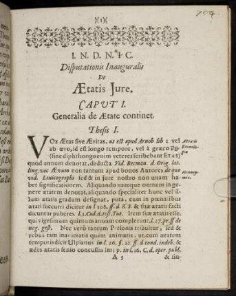 Caput I. Generalia de Ætate continet.