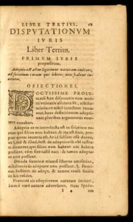 Disputationum Iuris Liber Tertius.