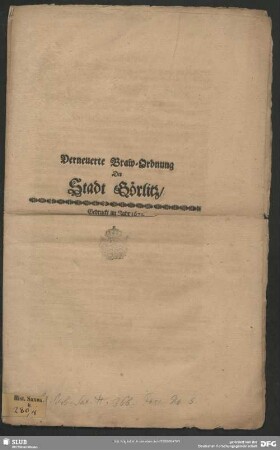 Verneuerte Braw-Ordnung Der Stadt Görlitz