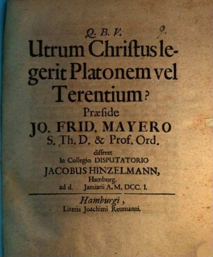 Utrum Christus legerit Platonem vel Terentium?