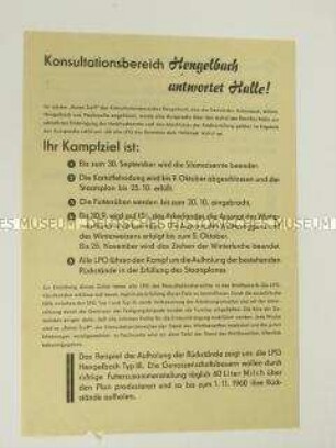 Propagandaflugblatt einiger LPG-Vorsitzenden mit einem Aufruf zur effizienten Einholung der Herbsternte