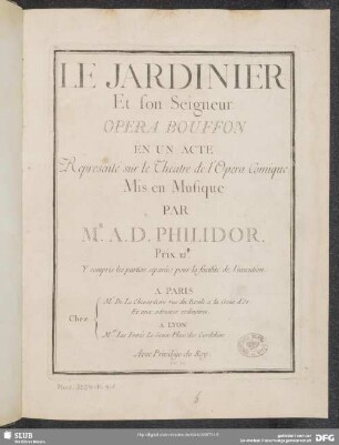 Le jardinier et son seigneur : opéra bouffon en un acte