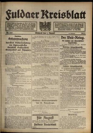 Ausgabe vom Mittwoch, den 01. August 1917.