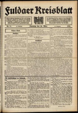 Erste Ausgabe vom Dienstag, den 28. März 1911.