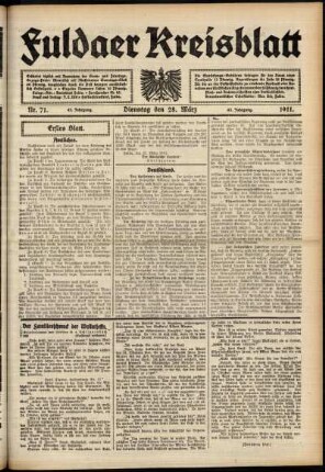 Erste Ausgabe vom Dienstag, den 28. März 1911.