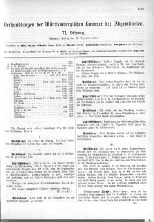 71. Sitzung, Stuttgart, 13.12.1895