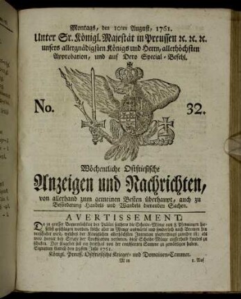 No. 32. Montags, den 10ten August, 1761.