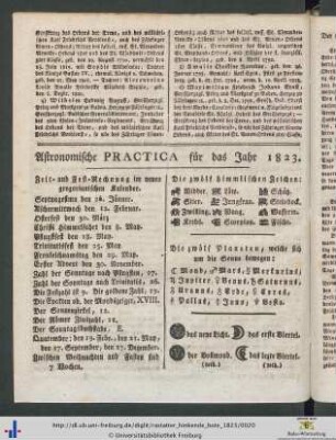 Astronomische Practica für das Jahr 1823.
