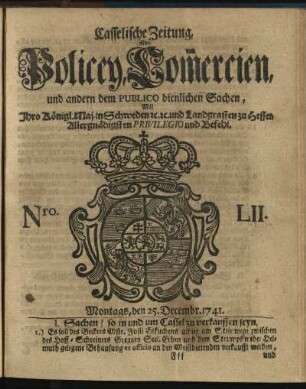 Nro. LII, Montags, den 25. Decembr. 1741