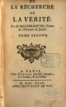 De La Recherche De La Vérité, 2