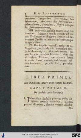 Liber Primus. De Ecclesia Ante Christum Natum.