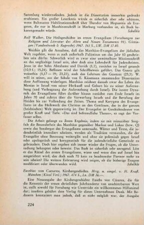 224-225 [Rezension] Eusebius Caesariensis, Kirchengeschichte
