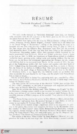 Résumé „Sovietish Heimland“ („Soviet Homeland“) No. 6, June, 1990