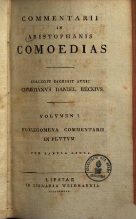 Aristophanus Kōmōidiai. Volumen III, Commentarii in Aristophanis comoedias