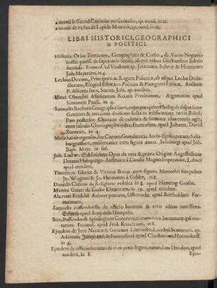 Libri Historici, Geographici & Politici.
