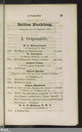 Dritter Nachtrag. Ausgegeben den 16. September 1860