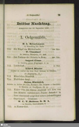 Dritter Nachtrag. Ausgegeben den 16. September 1860