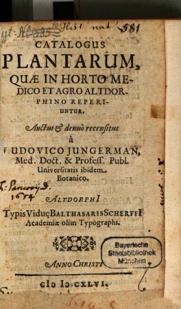 Catalogus plantarum quae in horto Altdorfino reperiuntur