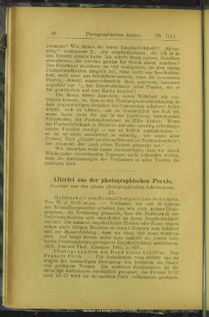 Allerlei aus der photographischen Praxis, Auszüge aus den neuen photographischen Jahrbüchern