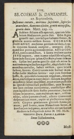 SS. Cosmas & Damianus. 27. Septembris