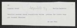 Brief von Gerhart Hauptmann an Sigmund Graff