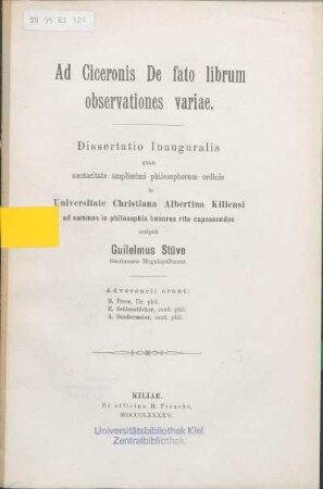Ad Ciceronis De fato librum observationes variae