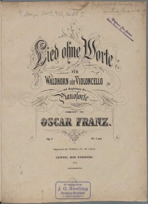 Lied ohne Worte für Waldhorn oder Violoncello mit Begleitung des Pianoforte : Op. 2