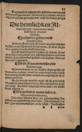 Die heimlichkeit Alberti Magni/ Hebammen unnd kindbaren Frawen dienlich.