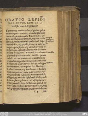 Oratio Lepidi Cons. Ad Pop. Rom. Ex Libris historiarum C. Crispi Salustii.