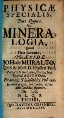 Systema physicae experimentalis, integram naturam illustrans, Physicae specialis pars quinta. Mineralogia